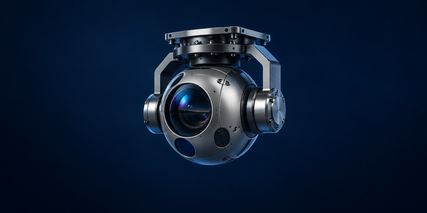 Compact stabilized optical camera gimbal in a metal yoke